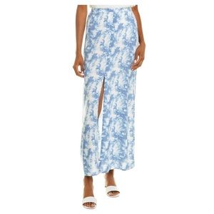 cute white and blue acid wash maxi front slit skirt